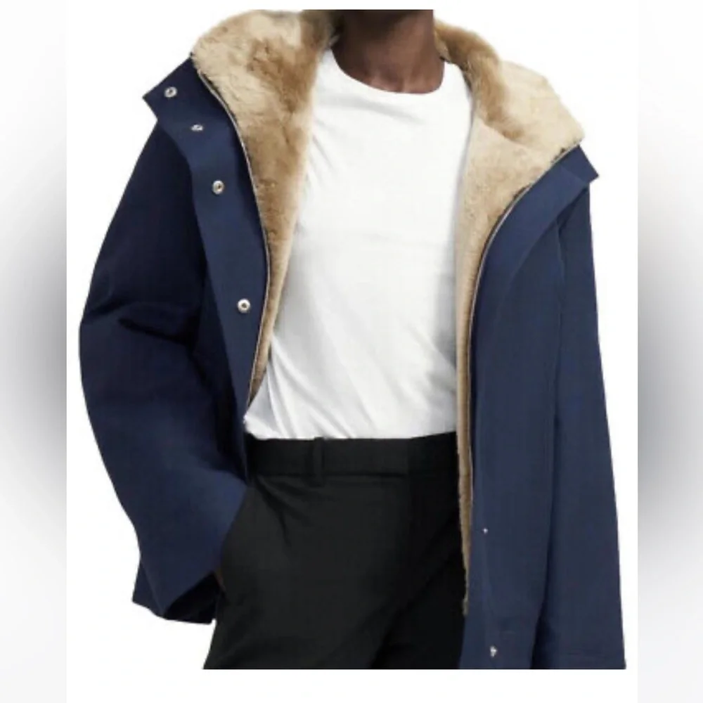 NWT!!! Theory utility outerwear navy ocean REAL shearling lamb fur - Picture 2 of 13